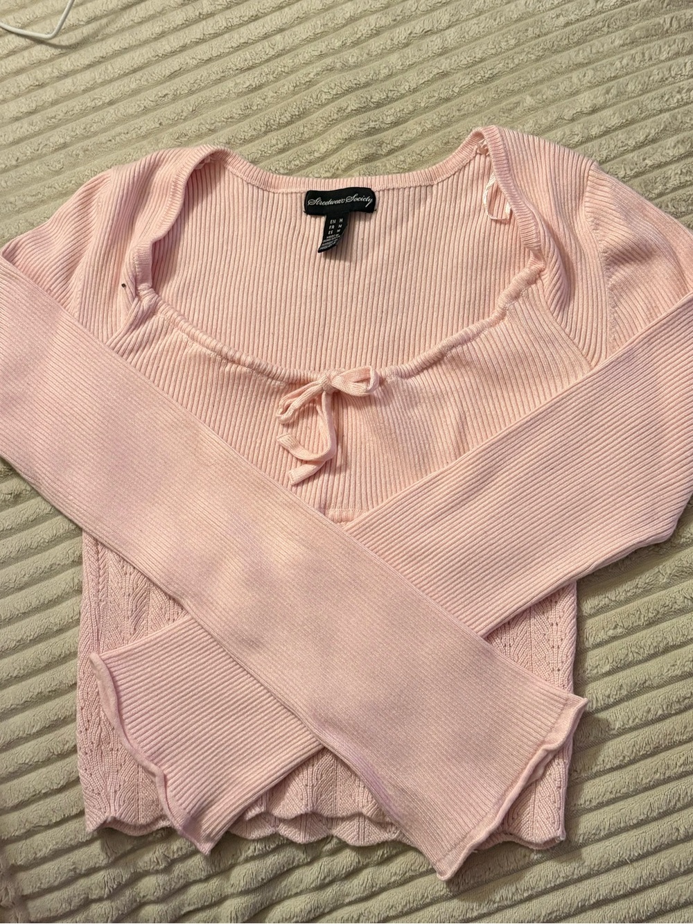 Streetwear Society Pink Ribbed Lace-Up Long Sleeve Top M